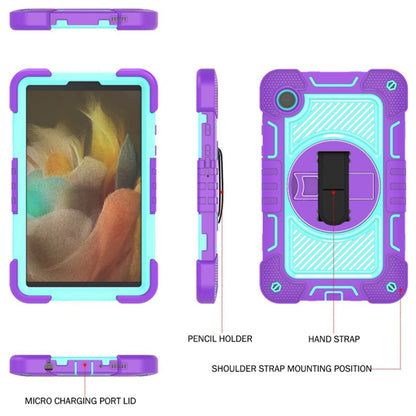 For Samsung Galaxy Tab A9/A11 360 Degree Rotation PC Contrast Silicone Tablet Case(Purple + Mint Green) by bashfashion