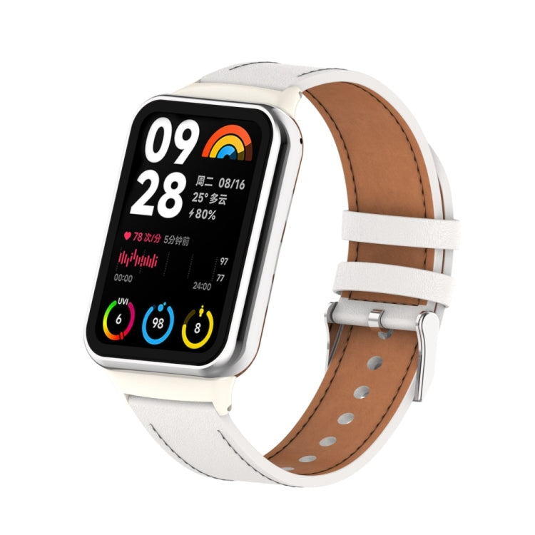 For Xiaomi Smart Band 9 Pro / 8 Pro 18mm Microfiber Sewing Leather Watch Band(White+Ivory White) by bashfashion