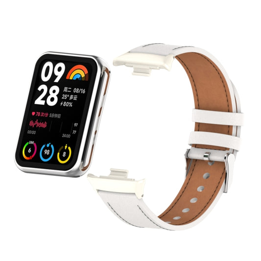 For Xiaomi Smart Band 9 Pro / 8 Pro 18mm Microfiber Sewing Leather Watch Band(White+Ivory White) by bashfashion