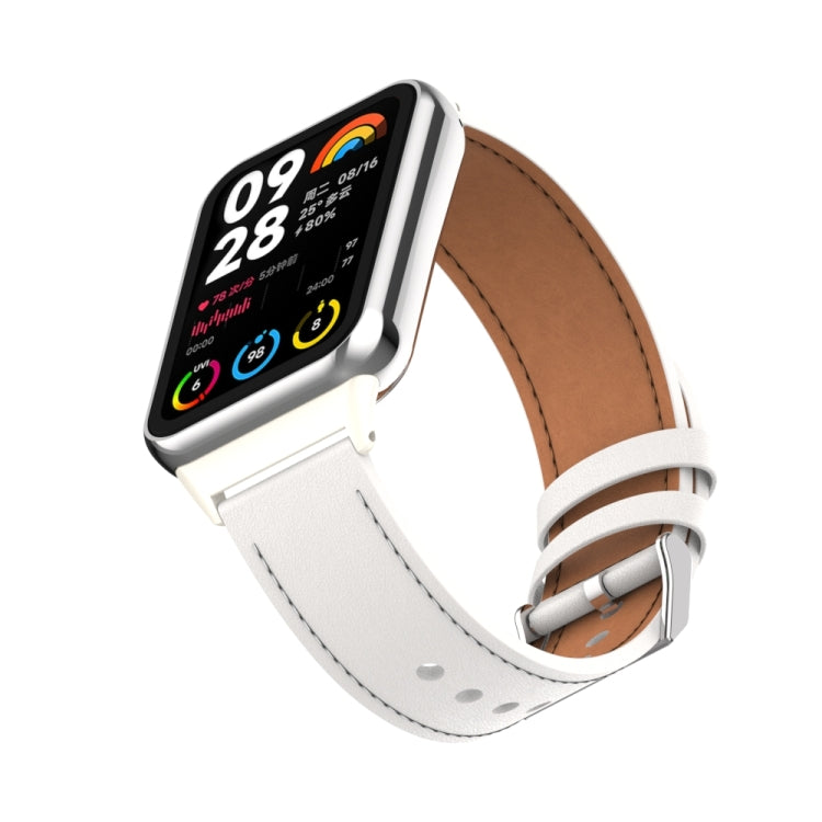 For Xiaomi Smart Band 9 Pro / 8 Pro 18mm Microfiber Sewing Leather Watch Band(White+Ivory White) by bashfashion