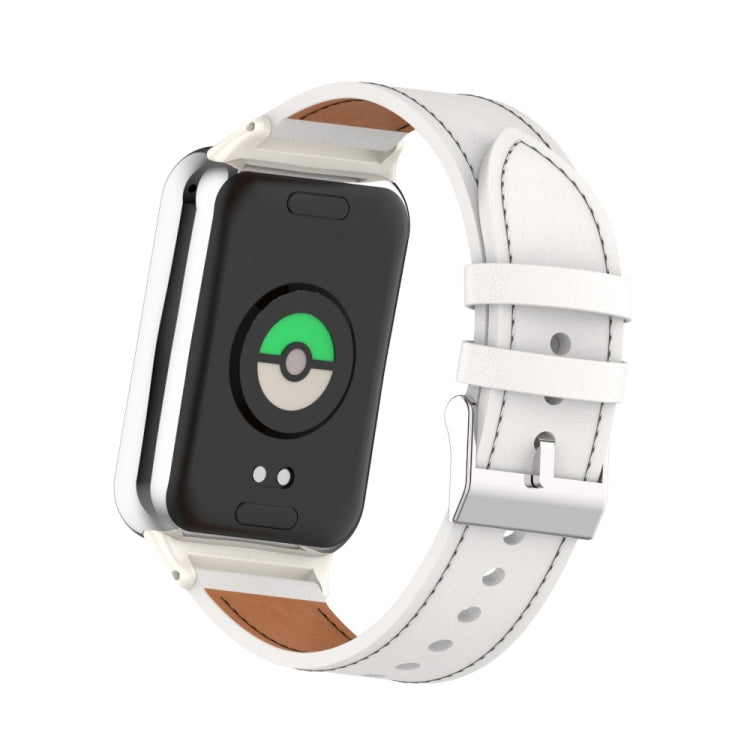 For Xiaomi Smart Band 9 Pro / 8 Pro 18mm Microfiber Sewing Leather Watch Band(White+Ivory White) by bashfashion