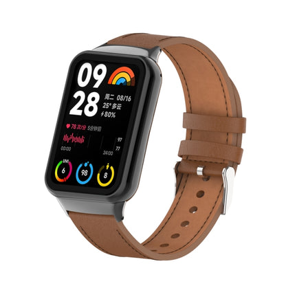 For Xiaomi Smart Band 9 Pro / 8 Pro 18mm Microfiber Sewing Leather Watch Band(Brown) by bashfashion