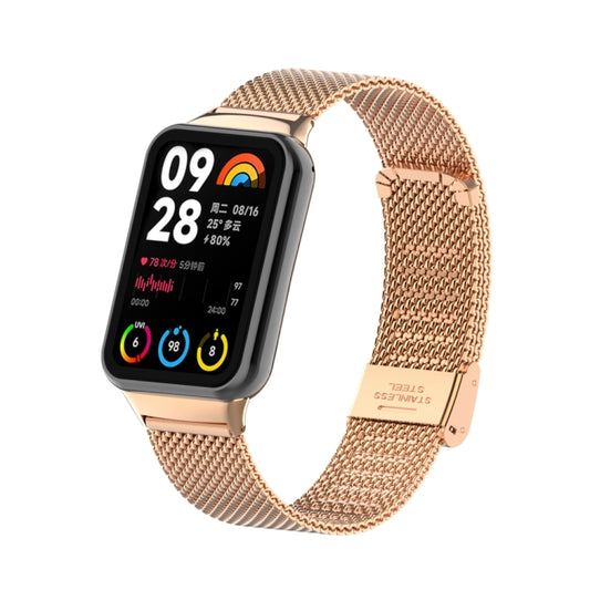 For Xiaomi Smart Band 9 Pro / 8 Pro 18mm Steel Mesh Buckle Metal Watch Band(Rose Gold) by bashfashion
