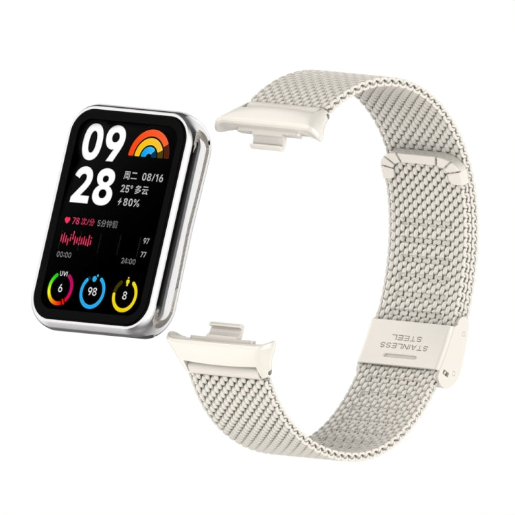For Xiaomi Smart Band 9 Pro / 8 Pro 18mm Steel Mesh Buckle Metal Watch Band(Ivory White) by bashfashion