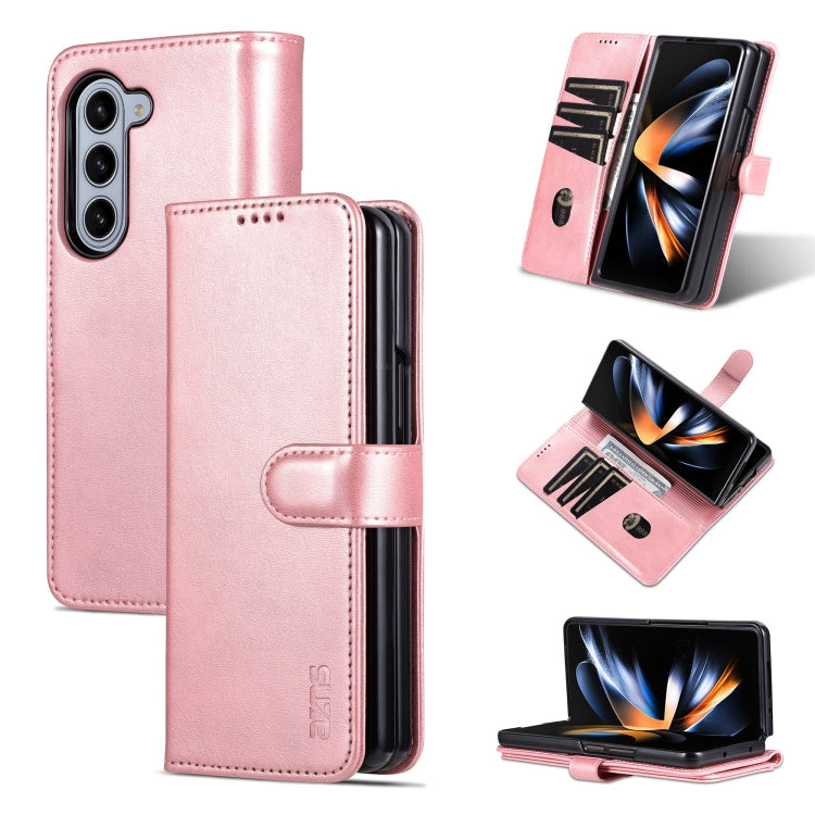 For Samsung Galaxy Z Fold5 AZNS Skin Feel Calf Texture Flip Leather Phone Case(Rose Gold) by AZNS