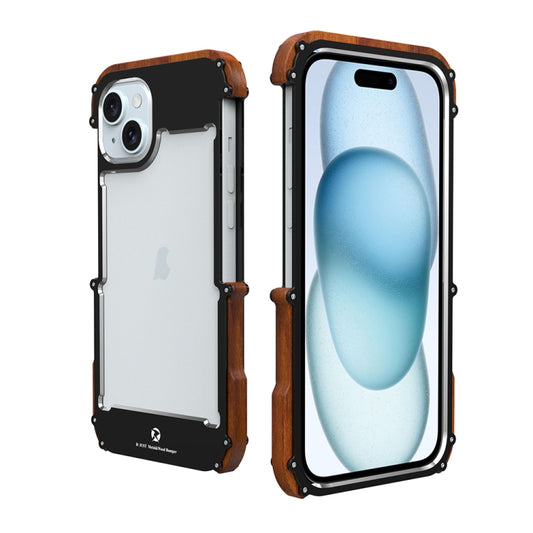 For iPhone 15 R-JUST Ironwood Generation Metal Hybrid Wood Phone Case by R-JUST