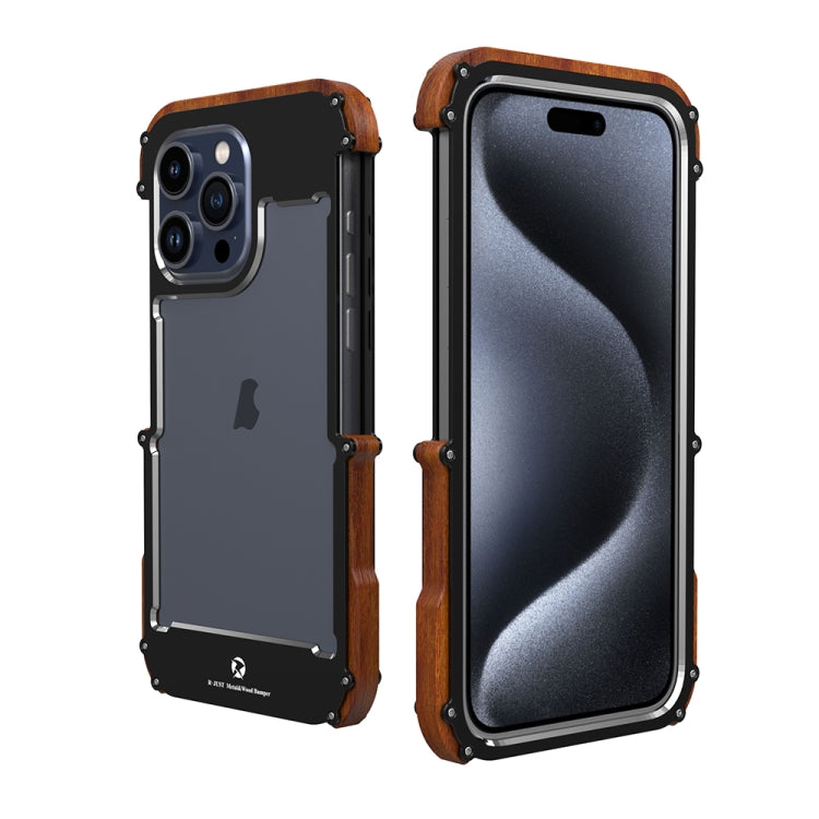 For iPhone 15 Pro R-JUST Ironwood Generation Metal Hybrid Wood Phone Case by R-JUST