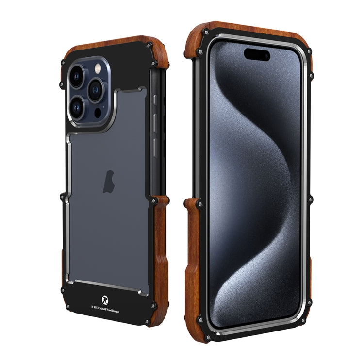 For iPhone 15 Pro Max R-JUST Ironwood Generation Metal Hybrid Wood Phone Case by R-JUST