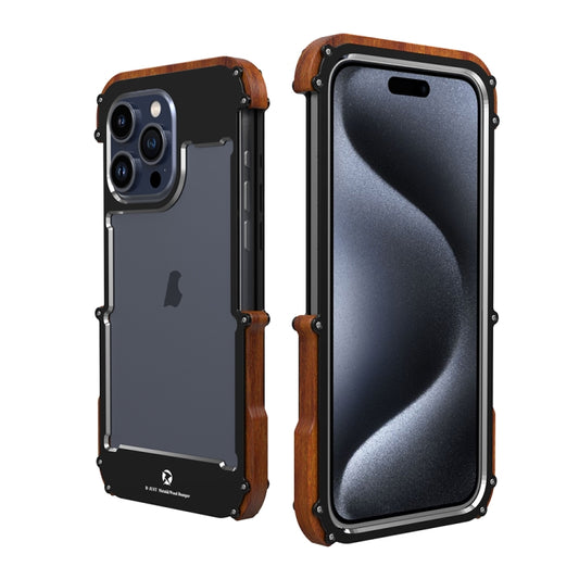 For iPhone 15 Pro Max R-JUST Ironwood Generation Metal Hybrid Wood Phone Case by R-JUST