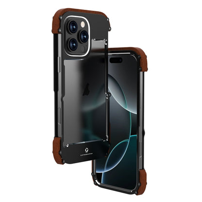 For iPhone 16 Pro R-JUST Ironwood Generation Metal Hybrid Wood Phone Case by R-JUST