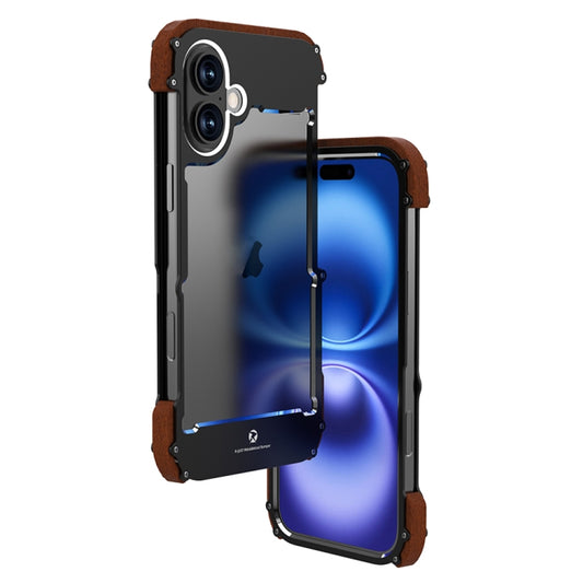 For iPhone 16 R-JUST Ironwood Generation Metal Hybrid Wood Phone Case by R-JUST