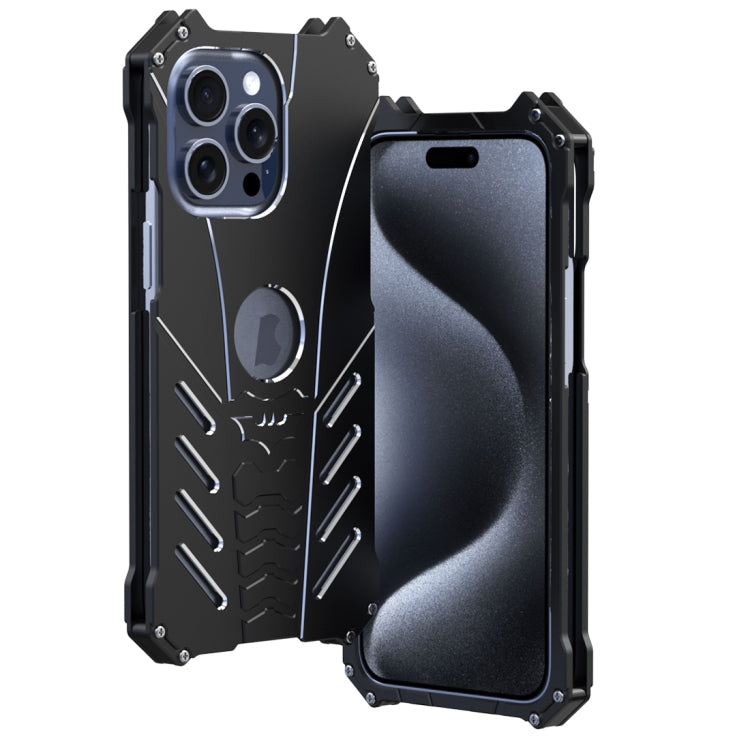 For iPhone 15 Pro Max R-JUST Batman Hollow Metal Phone Protective Case(Black) by R-JUST