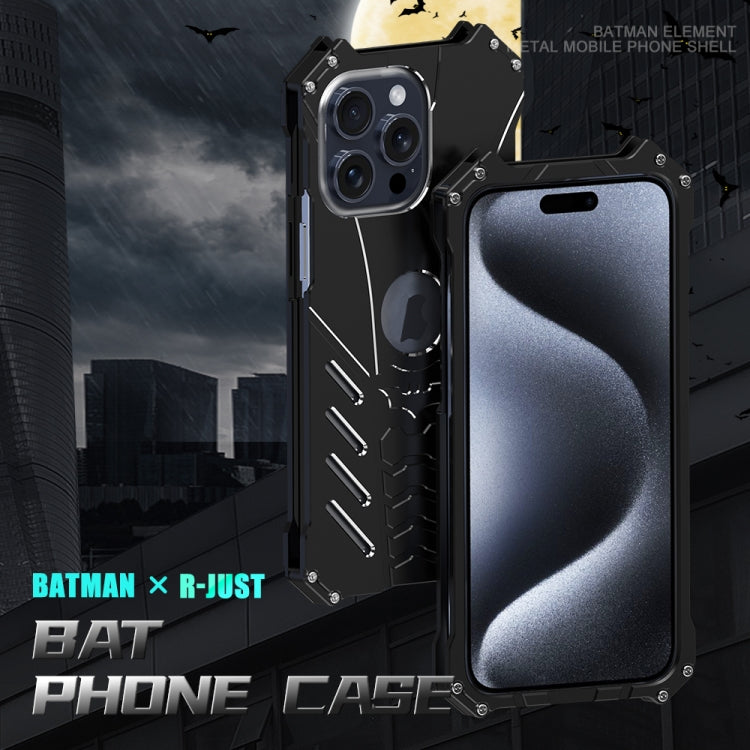 For iPhone 15 R-JUST Batman Hollow Metal Phone Protective Case(Black) by R-JUST