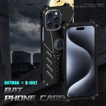 For iPhone 16 Plus R-JUST Batman Hollow Metal Phone Protective Case(Black) by R-JUST