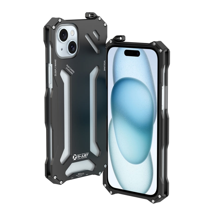 For iPhone 15 R-JUST RJ17 Shockproof Armor Metal Phone Case(Black) by R-JUST
