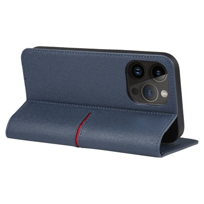 For iPhone 15 Pro Max GEBEI Top-grain Horizontal Flip Leather Phone Case(Blue) by GEBEI
