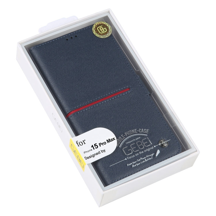 For iPhone 15 Pro Max GEBEI Top-grain Horizontal Flip Leather Phone Case(Blue) by GEBEI