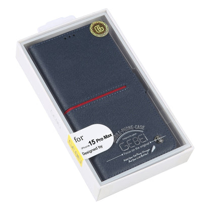 For iPhone 15 Pro Max GEBEI Top-grain Horizontal Flip Leather Phone Case(Blue) by GEBEI