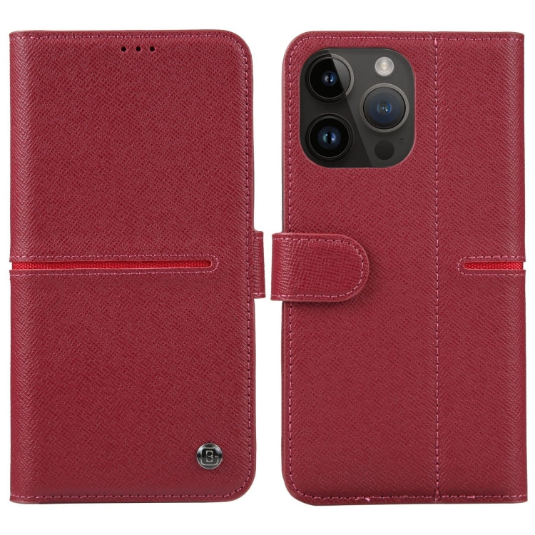 For iPhone 15 Pro Max GEBEI Top-grain Horizontal Flip Leather Phone Case(Wine Red) by GEBEI