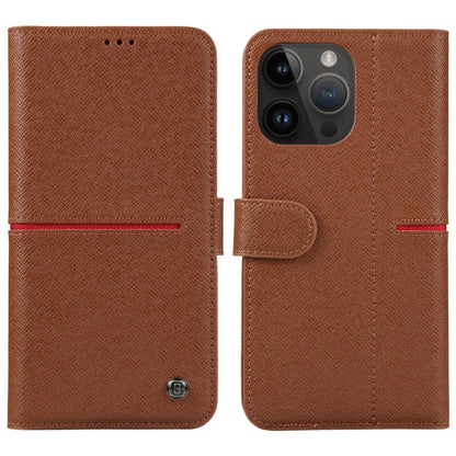 For iPhone 15 Pro Max GEBEI Top-grain Horizontal Flip Leather Phone Case(Brown) by GEBEI