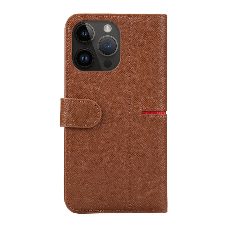 For iPhone 15 Pro Max GEBEI Top-grain Horizontal Flip Leather Phone Case(Brown) by GEBEI