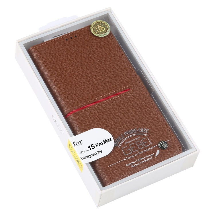 For iPhone 15 Pro Max GEBEI Top-grain Horizontal Flip Leather Phone Case(Brown) by GEBEI