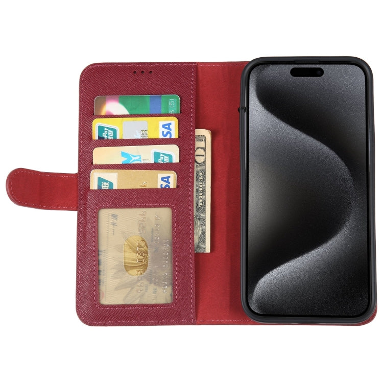 For iPhone 15 Pro GEBEI Top-grain Horizontal Flip Leather Phone Case(Wine Red) by GEBEI