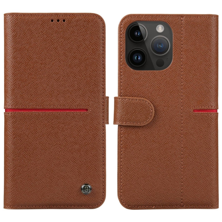 For iPhone 15 Pro GEBEI Top-grain Horizontal Flip Leather Phone Case(Brown) by GEBEI