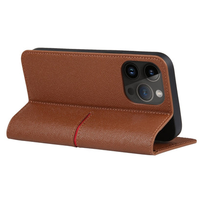 For iPhone 15 Pro GEBEI Top-grain Horizontal Flip Leather Phone Case(Brown) by GEBEI