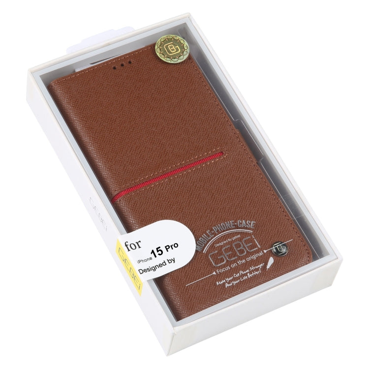 For iPhone 15 Pro GEBEI Top-grain Horizontal Flip Leather Phone Case(Brown) by GEBEI
