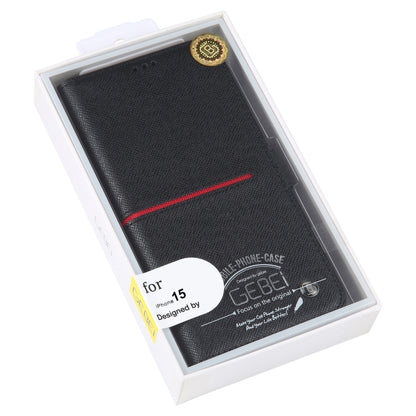 For iPhone 15 GEBEI Top-grain Horizontal Flip Leather Phone Case(Black) by GEBEI