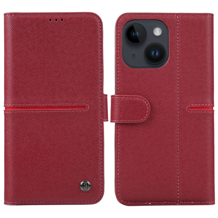For iPhone 15 GEBEI Top-grain Horizontal Flip Leather Phone Case(Wine Red) by GEBEI