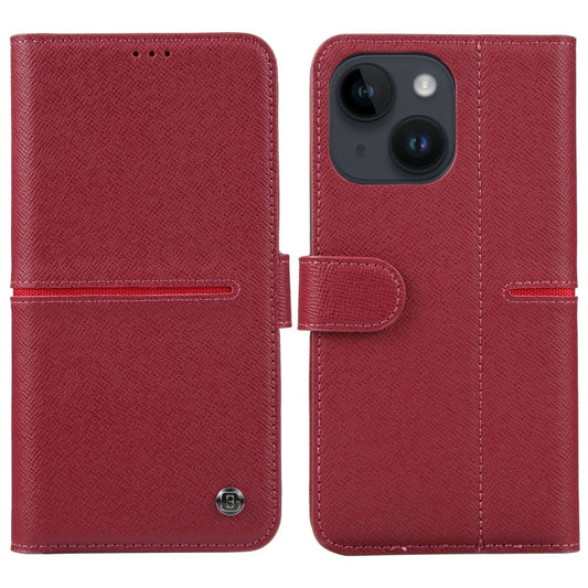 For iPhone 15 GEBEI Top-grain Horizontal Flip Leather Phone Case(Wine Red) by GEBEI