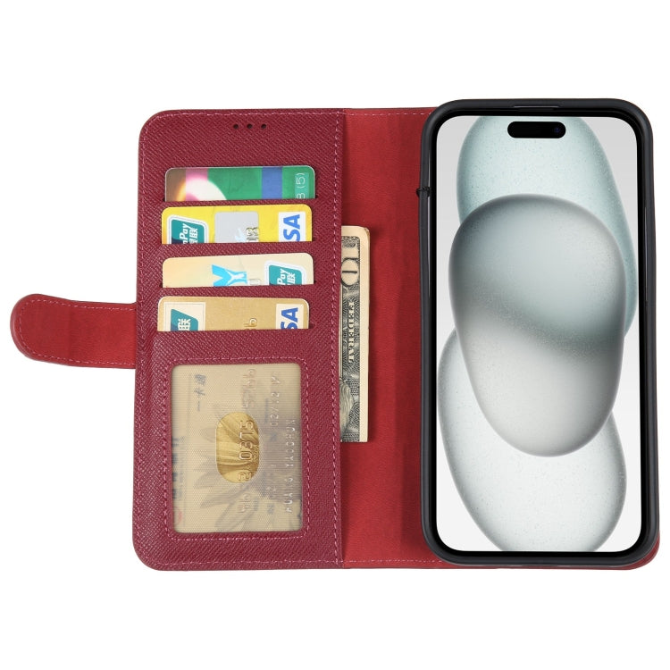 For iPhone 15 GEBEI Top-grain Horizontal Flip Leather Phone Case(Wine Red) by GEBEI