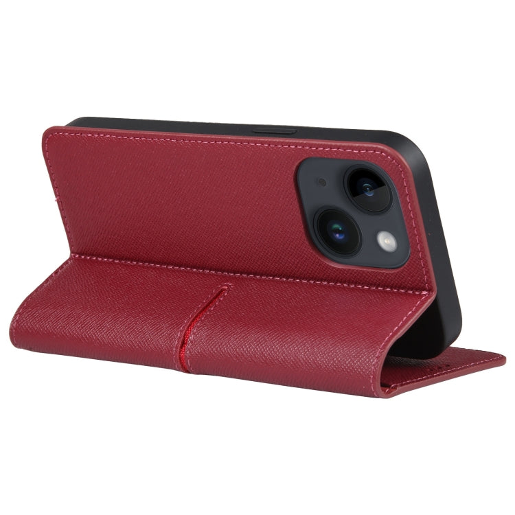 For iPhone 15 GEBEI Top-grain Horizontal Flip Leather Phone Case(Wine Red) by GEBEI