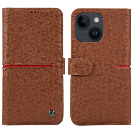 For iPhone 15 GEBEI Top-grain Horizontal Flip Leather Phone Case(Brown) by GEBEI