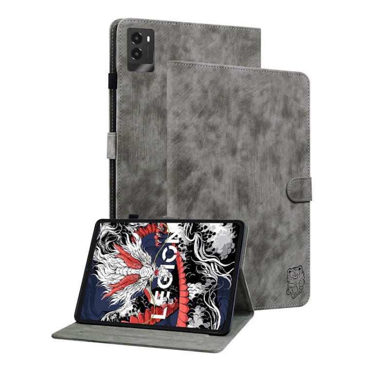 For Lenovo Legion Y700 2025 Tiger Pattern Flip Leather Tablet Case(Grey) by bashfashion