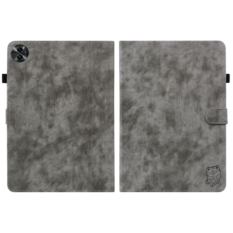 For Realme Pad 2 Tiger Pattern Flip Leather Tablet Case(Grey) by bashfashion