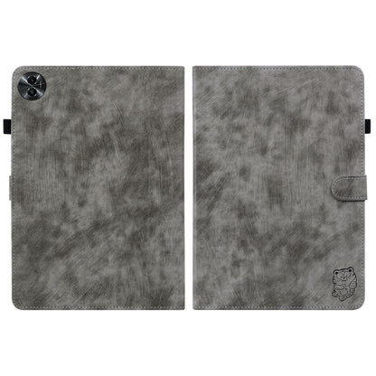 For Realme Pad 2 Tiger Pattern Flip Leather Tablet Case(Grey) by bashfashion