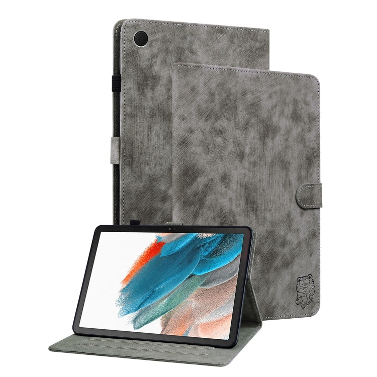 For Samsung Galaxy Tab А9 Tiger Pattern Flip Leather Tablet Case(Grey) by bashfashion