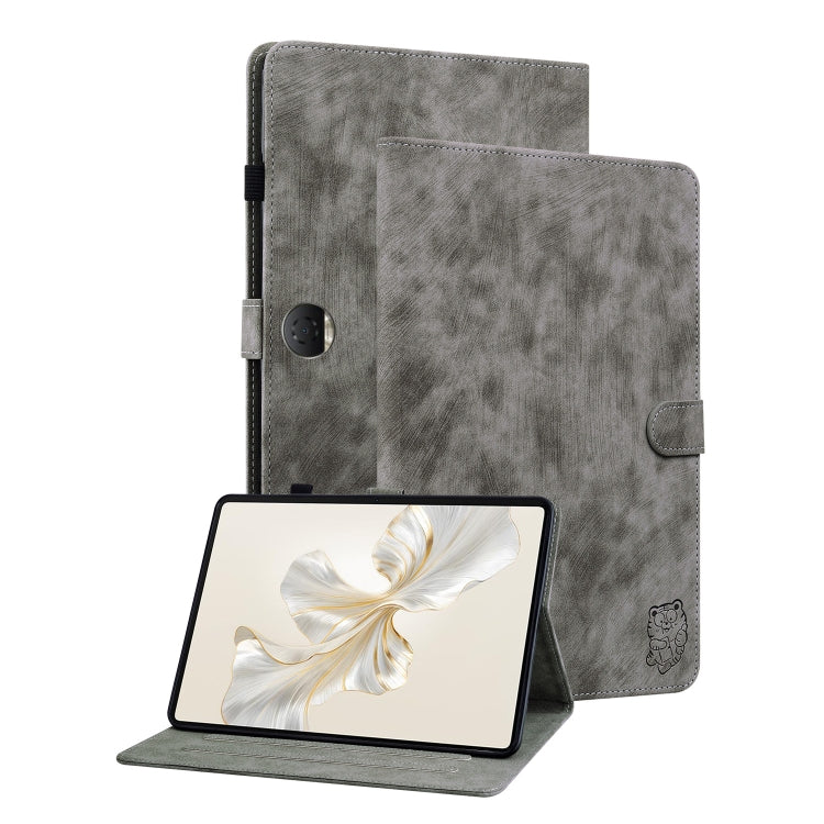 For Honor Pad 9 12.1 Embossed Tiger Pattern Leather Tablet Case(Grey) by bashfashion