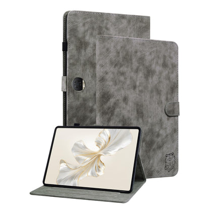 For Honor Pad 9 12.1 Embossed Tiger Pattern Leather Tablet Case(Grey) by bashfashion