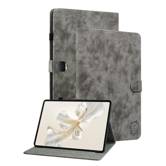 For Honor Pad 9 12.1 Embossed Tiger Pattern Leather Tablet Case(Grey) by bashfashion
