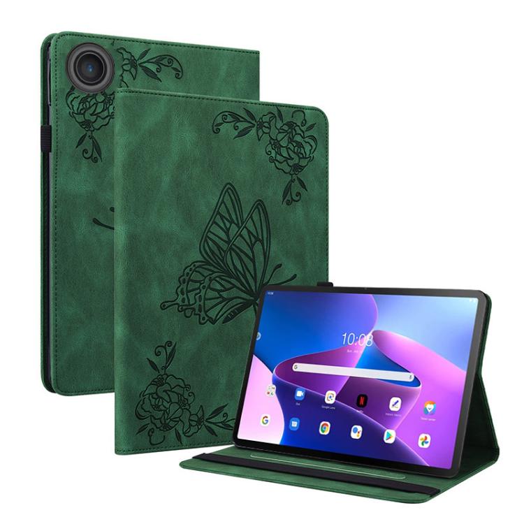 For Lenovo ZhaoYang K10C 10.1 inch Butterfly Flower Embossed Leather Tablet Case(Green) by bashfashion