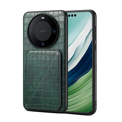 For Huawei Mate 60 Denior Crocodile Texture Holder Electroplating Phone Case(Green) by Denior