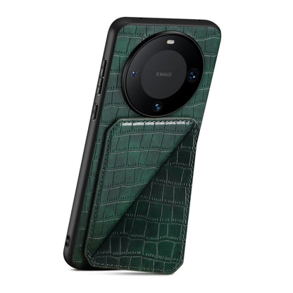 For Huawei Mate 60 Denior Crocodile Texture Holder Electroplating Phone Case(Green) by Denior
