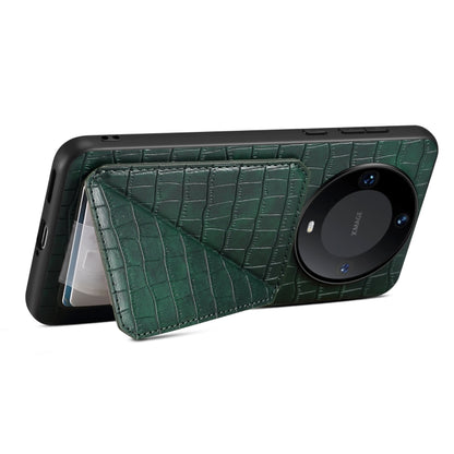 For Huawei Mate 60 Denior Crocodile Texture Holder Electroplating Phone Case(Green) by Denior