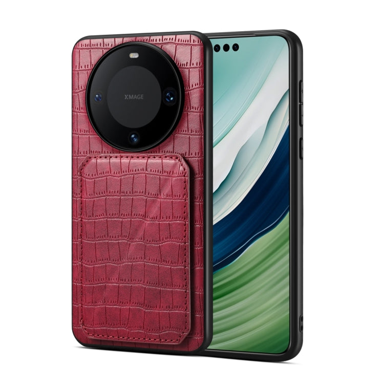 For Huawei Mate 60 Denior Crocodile Texture Holder Electroplating Phone Case(Red) by Denior