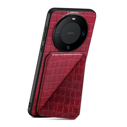 For Huawei Mate 60 Denior Crocodile Texture Holder Electroplating Phone Case(Red) by Denior