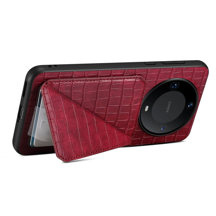 For Huawei Mate 60 Denior Crocodile Texture Holder Electroplating Phone Case(Red) by Denior
